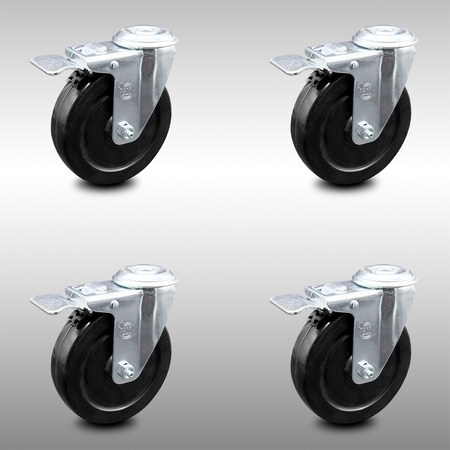 Service Caster 5 Inch SS Hard Rubber Wheel Swivel Bolt Hole Caster Set with Total Lock Brake SCC-SSBHTTL20S514-HRS-4